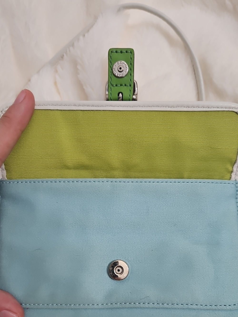 Coach Hamptons Y2K Blue Wristlet Pouch Wallet Bag White Trim - Picture 5 of 9